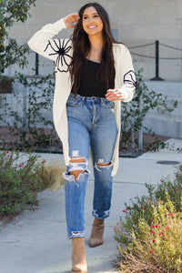 Flower Embroidered Drop Shoulder Open Front Duster Cardigan