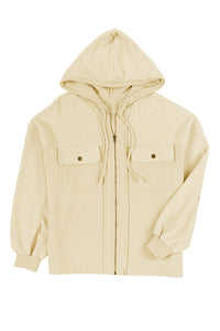 Flap Pocket Drawstring Hood Zip Up Jacket