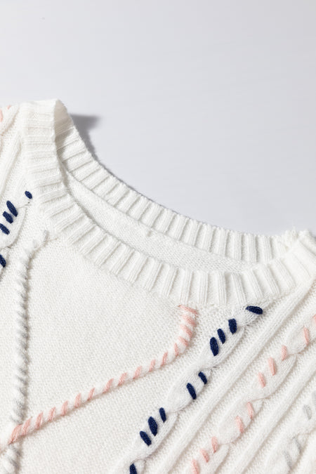 Stitch Detail Cable Knit Short Sleeve Sweater