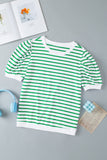 Stripe Puff Sleeve Elegant T-shirt
