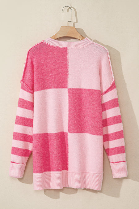 Colorblock Striped High Low Loose Sweater