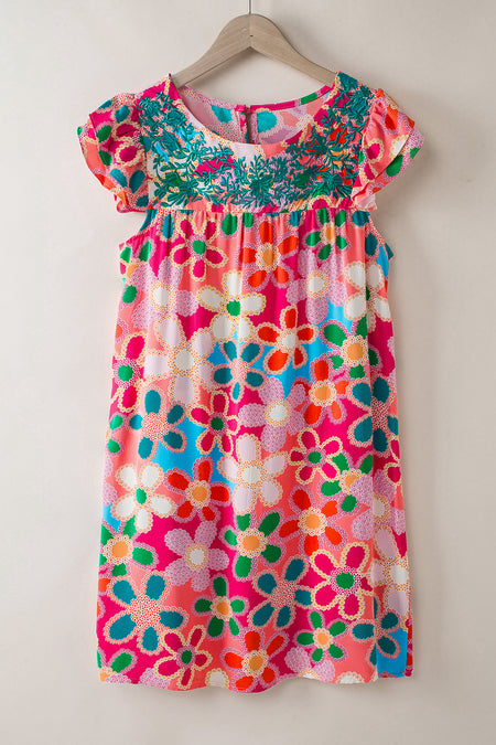 Multicolor Ruffle Short Sleeve Floral Babydoll Dress