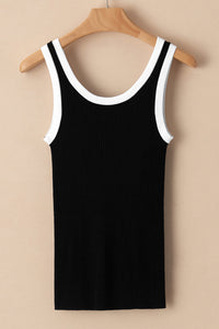 Colorblock Edge Ribbed Knit U Neck Tank Top