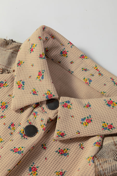 Floral Plaid Patchwork Waffle Knit Shacket