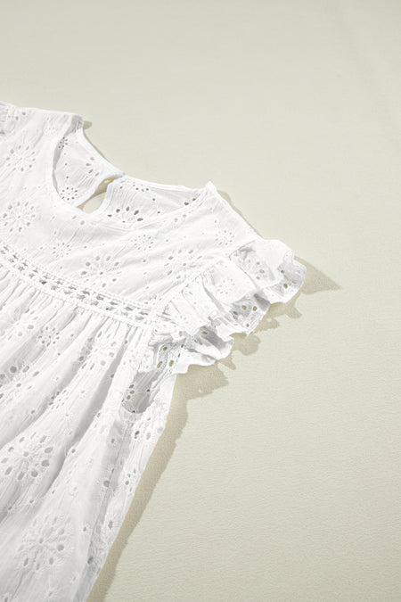 Eyelet Embroidered Ruffled Flutter Sleeve Blouse