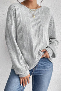 Textured Crossover Backless Knit Long Sleeve Top