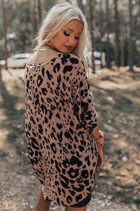 V Neck Half Sleeve Oversized Leopard Tee