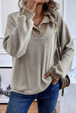 Jet Stream Color Contrast Ribbed Loose Fit Long Sleeve Top