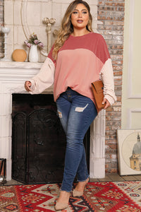 Color Block Long Sleeve Ribbed Loose Top