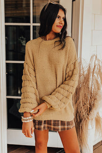 Rose Hollowed Bubble Sleeve Knit Sweater
