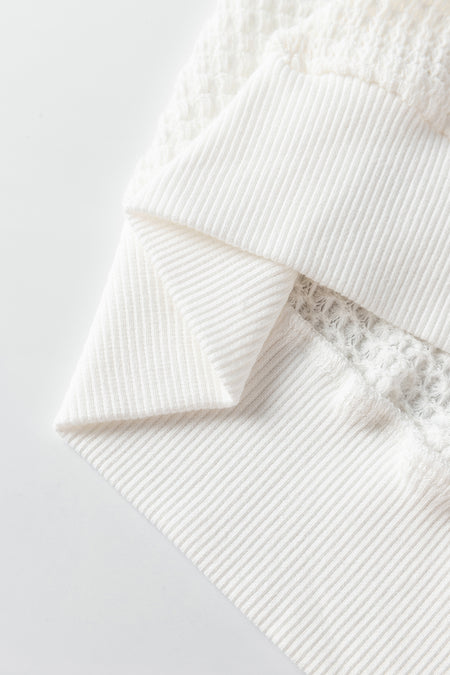 Broderie Anglaise Puff Sleeve Waffle Knit Tee