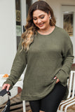 Khaki Waffle Knit High Slits Oversized Top