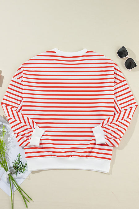 Stripe Drop Shoulder Crew Neck Loose Sweatshirt