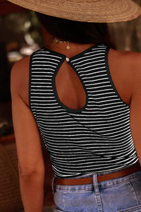 Striped Print Ribbed Knit Sleeveless Top
