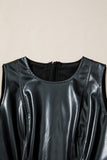 PU Leather Ruffle Hem Sleeveless Mini Dress