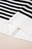 Stripe Zip up Collar Drop Shoulder Sweater