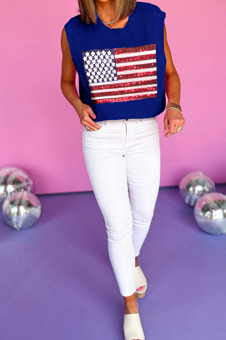 Bluing Sparkling American Flag Knitted Vest