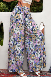 Bohemian Floral Pattern High Waist Flared Pants