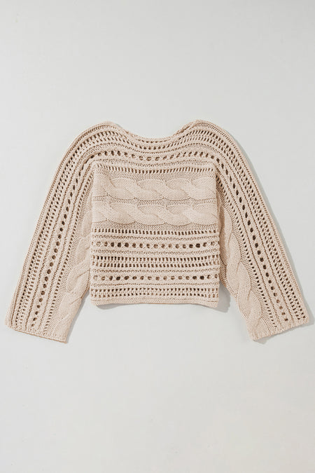 Hollow-out Cable Knit Cropped Sweater