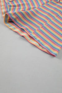Pink Stripe Crew Neck Tee and Tasseled Drawstring Shorts Set