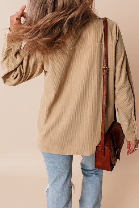 Frilled Flap Pocket Corduroy Shacket