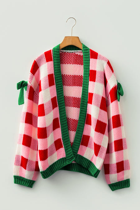 Plaid Knit Bow Sweater Cardigan