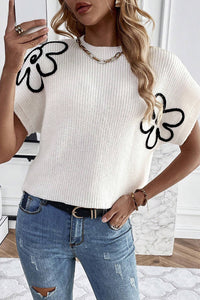 Flower Embroidery Sweater Tee