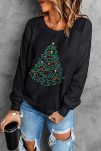 Rhinestone Christmas Tree Graphic Pullover Sweatshirt