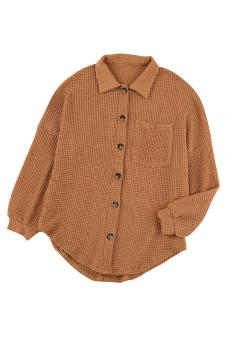 Pink Waffle Knit Button Up Casual Shirt