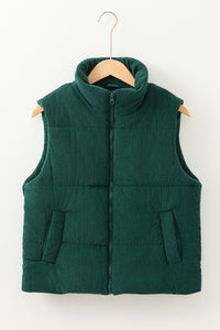 Corduroy Stand Neck Zipped Puffer Vest