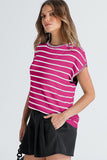 Stripe Knitted Bat Sleeve T Shirt