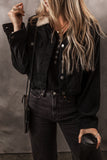 Fleece Lined Button-up Collared Corduroy Crop Jacket