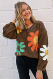 Flower Pattern V Neck Drop Shoulder Sweater