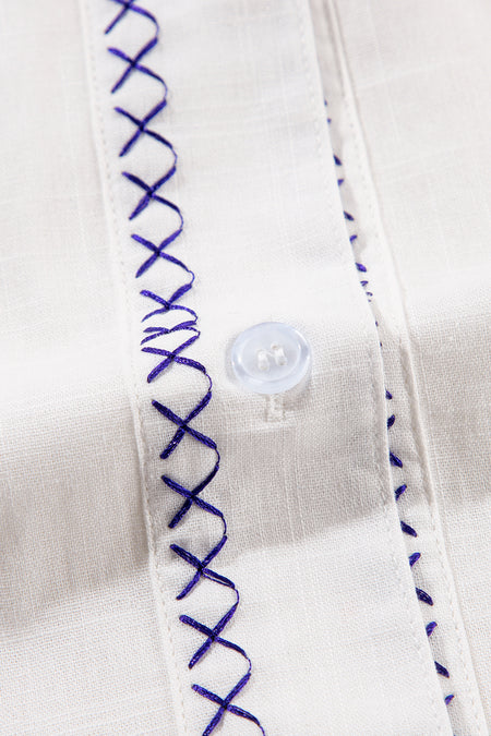 Floral Embroidered Bracelet Sleeve Shirt