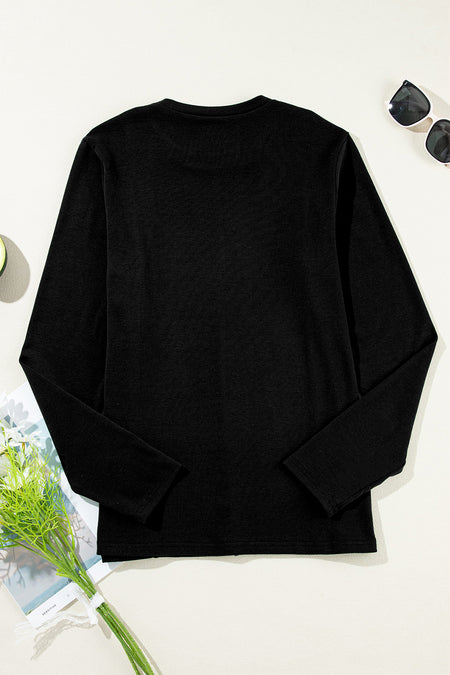 Solid Exposed Seam Crew Neck Long Sleeve Top