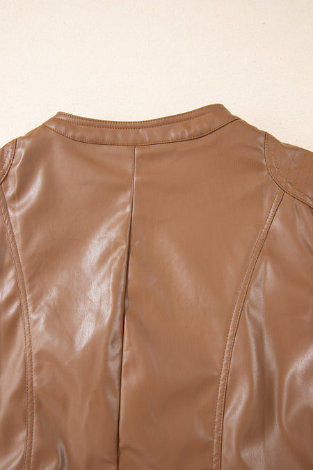 Faux Leather Zipper Slim Fit Bomber Jacket