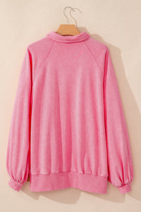 Snap Buttons Collared Balloon Sleeve Oversized Sweatshirt