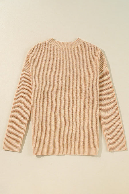 Cable Knit Side Slits Loose Sweater