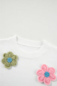 Cute Flower Applique Short Sleeve Sweater