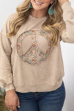 Floral Peace Sign Graphic Washed Terry Plus Size Sweatshirt