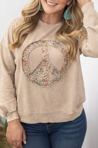 Floral Peace Sign Graphic Washed Terry Plus Size Sweatshirt