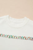 Colorful Crossed Stitch Drop Shoulder Sweater