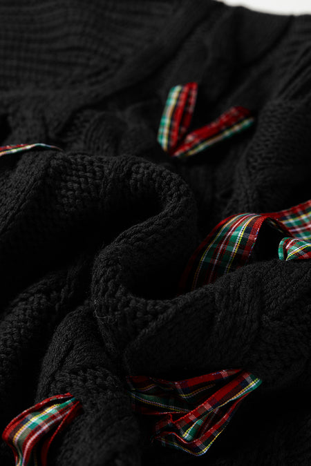 Plaid Lace Up Puff Sleeve Sweater