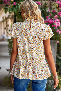 Floral Frilled Collar Ruffled Short Sleeve Blouse