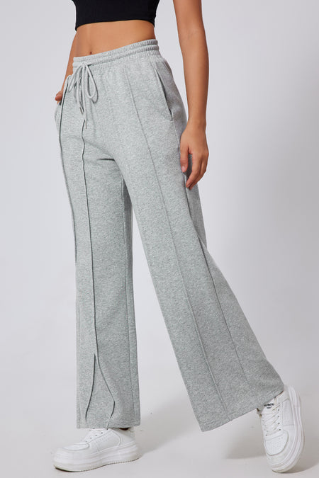 Seamed Drawstring High Waist Wide Leg Sweatpants