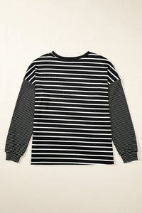 Striped Patchwork Loose Long Sleeve Tee