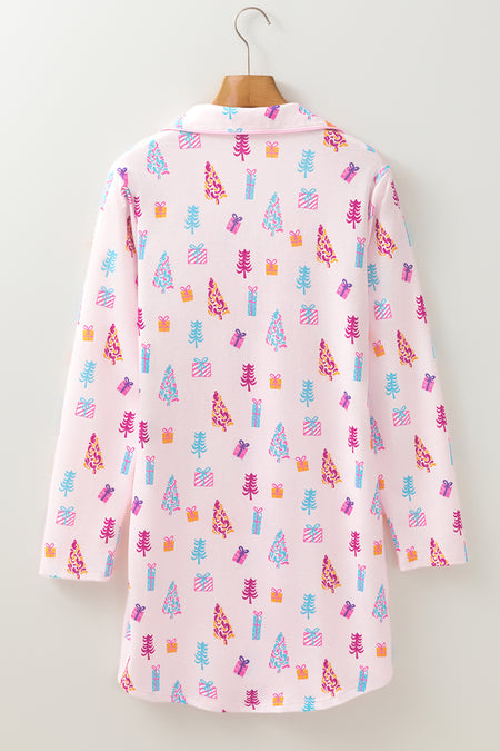 Christmas Twinkle Tree Print Shirt Sleep Dress