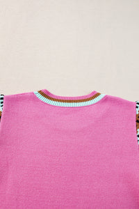 Contrast Printed Cap Sleeves Crewneck Sweater