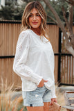 Eyelet Smocked Cuff Sheer Blouse
