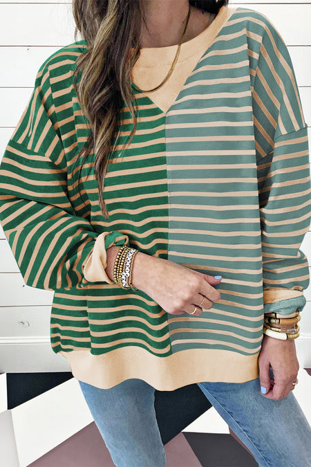 Stripe Casual Stripe Colorblock Drop Shoulder Oversize Sweatshirt